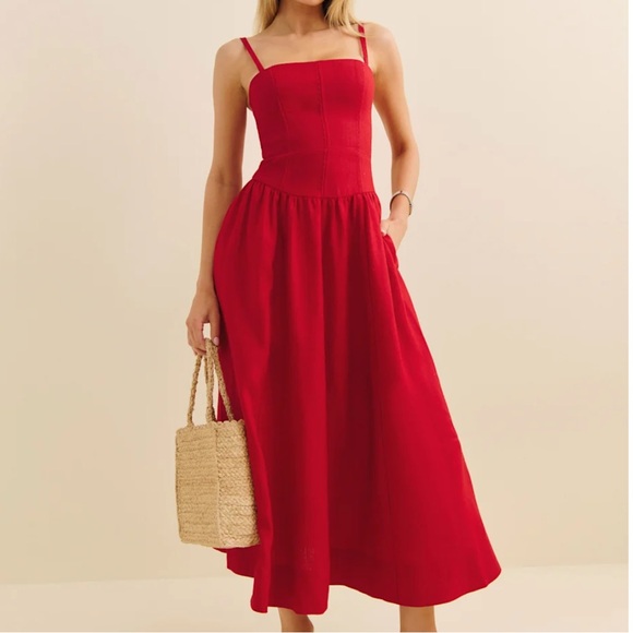 NWT REFORMATION Petites Katarin Linen Dress, Lipstick, size 2P - Picture 1 of 5